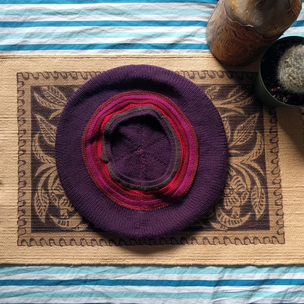 Purple knit berret beanie